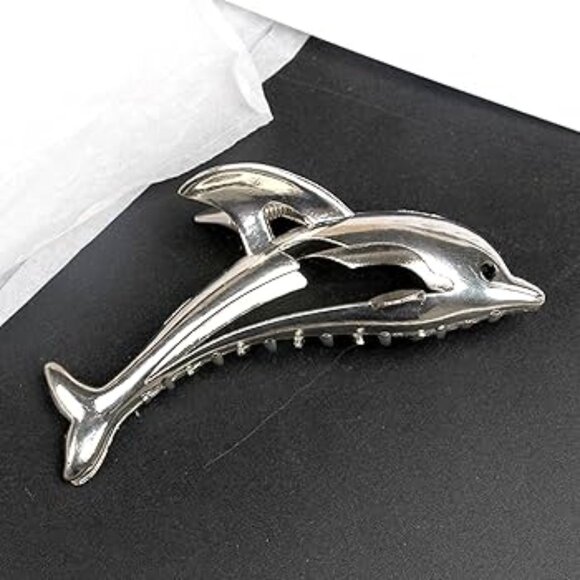 Dolphin Silver Hair Claw Animal Metal Kawaii Cartoon Clip Strong Clamp - Picture 5 of 6